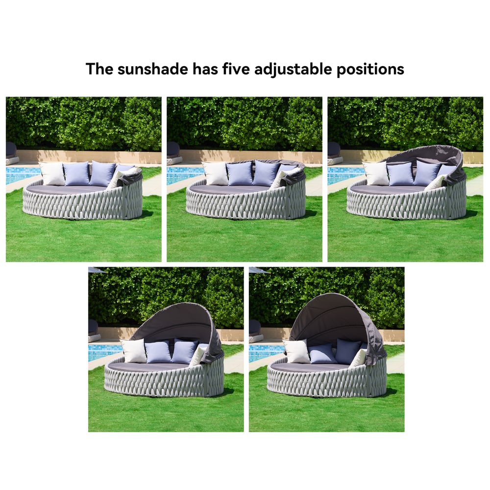Tatta Weatherproof Grey Braided Garden Sun Island with Aluminum Frame and Sun Canopy window image