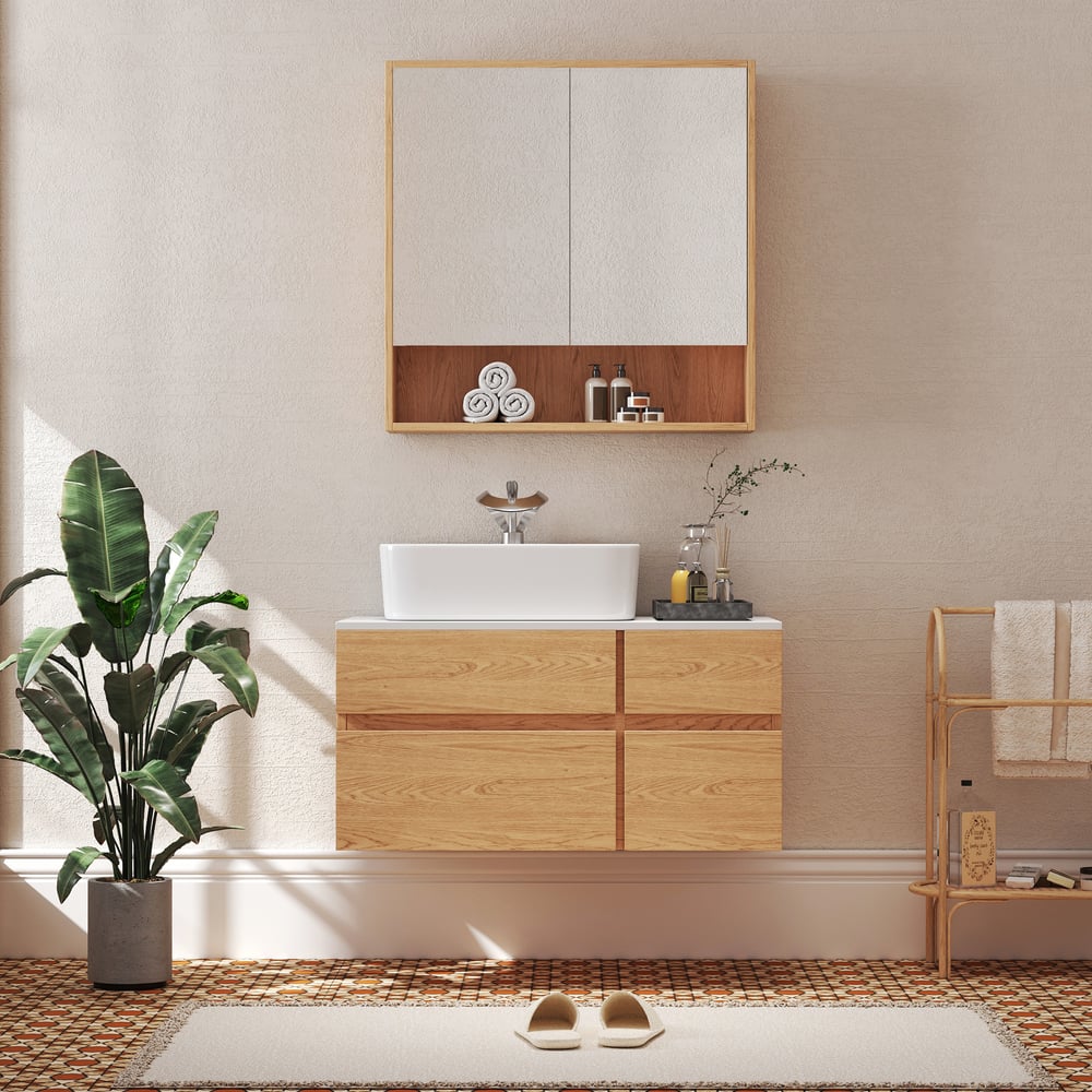 Houten spiegelkast met opslag 700 mm* 700 mm Vensterafbeelding