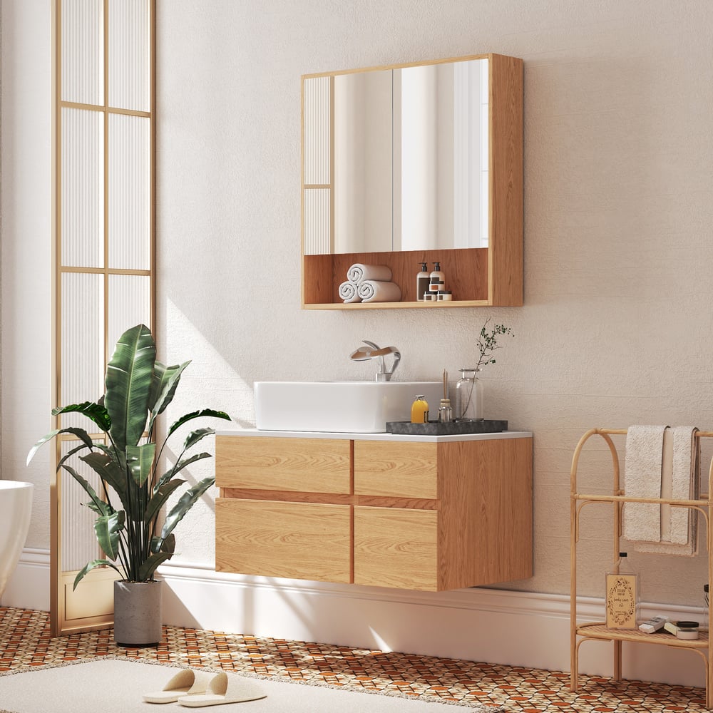 Houten spiegelkast met opslag 700 mm* 700 mm Vensterafbeelding