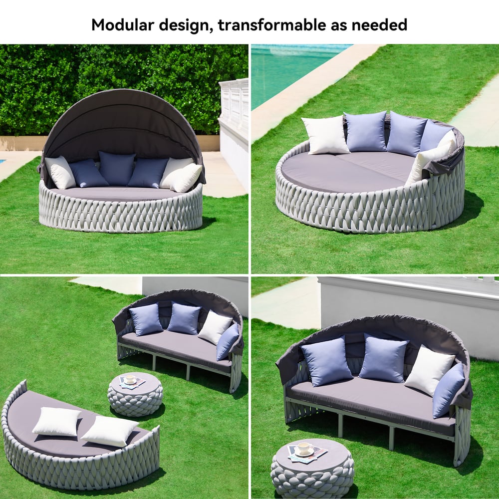 Tatta Weatherproof Grey Braided Garden Sun Island with Aluminum Frame and Sun Canopy window image