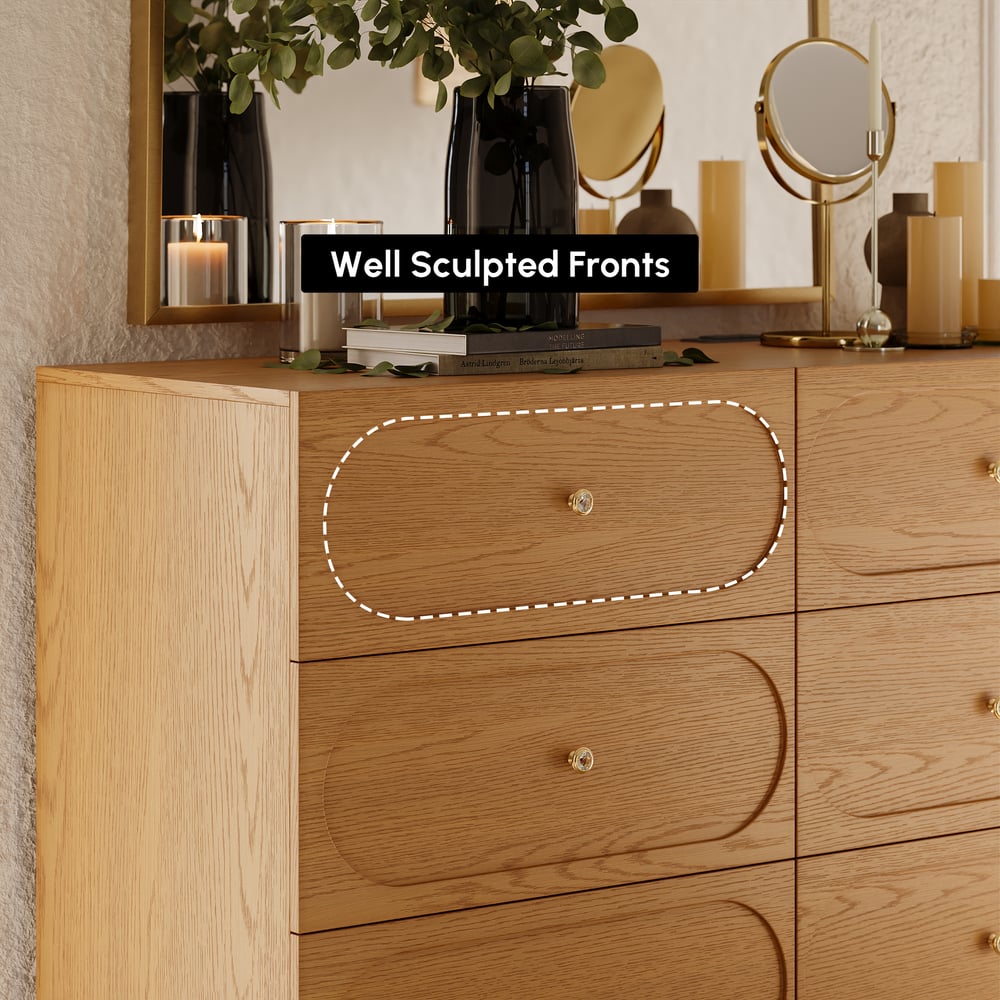 Krila 1200mm Modern Natural 6-Drawer Dresser with Charging Station window image