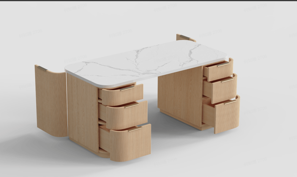 Modern White Ash Wood  Rectangle Desk & Reclining Leather Office (63.8") window image