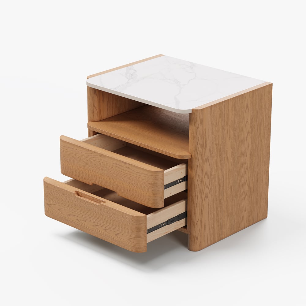 Modern Sintered Stone Top Nightstand with Drawers & Shelf Set of 2 window image