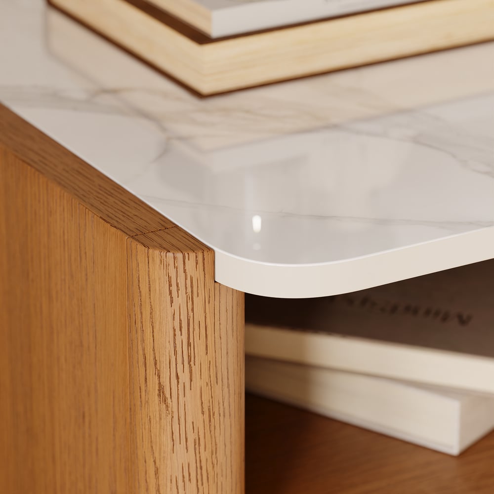 Modern Sintered Stone Top Nightstand with Drawers & Shelf