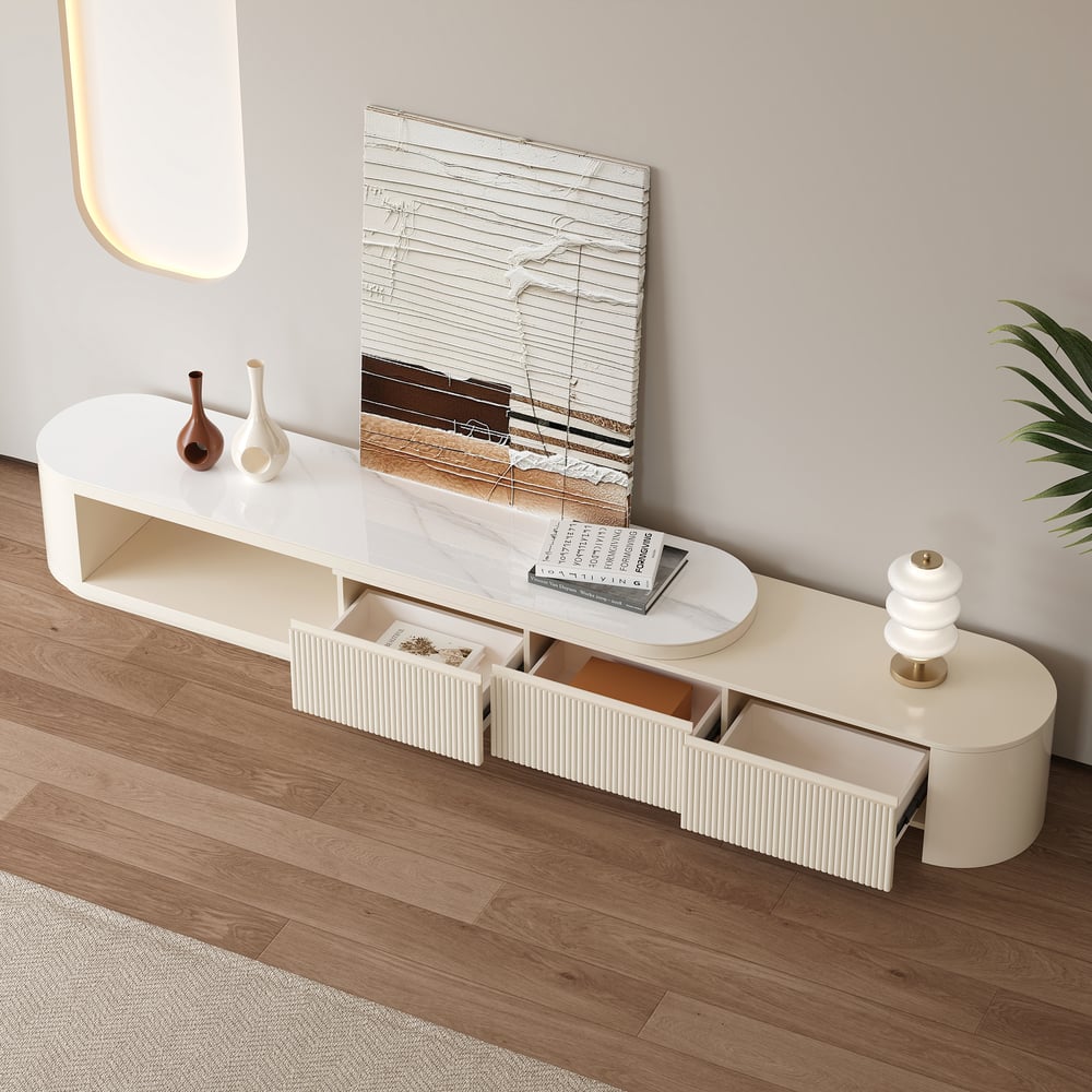 Extendable Sintered Stone Top TV Stand with 3 Drawers(71"-114")