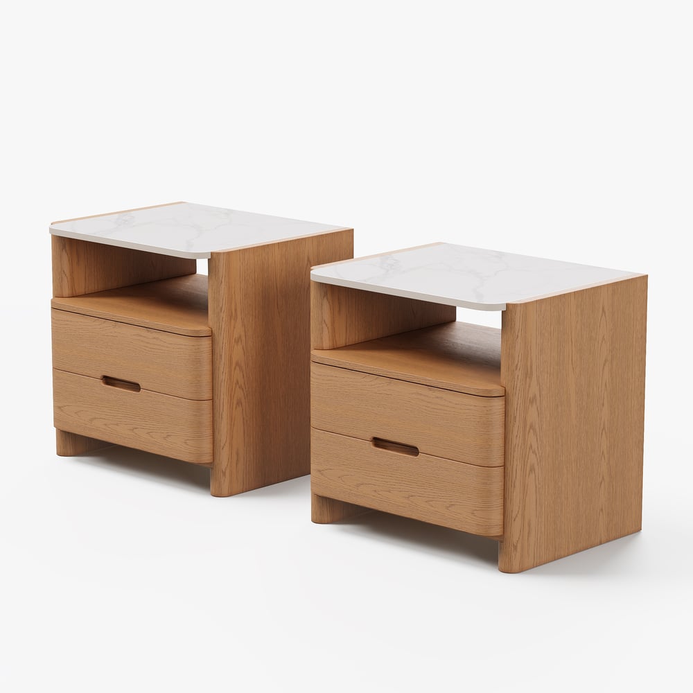 Modern Sintered Stone Top Nightstand with Drawers & Shelf Set of 2 window image