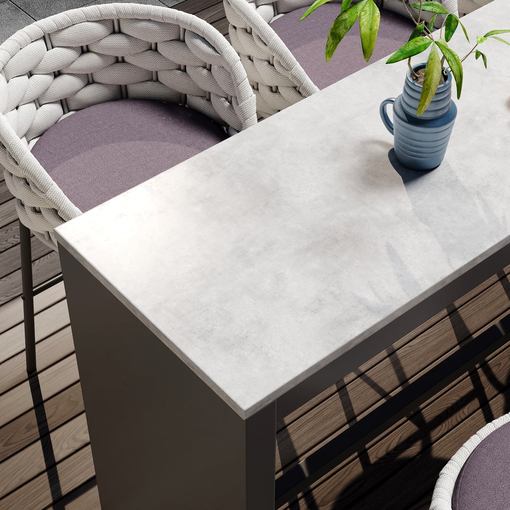 7-Pieces 70.9'' Concrete Rectangle Bar Dining Table Set for Outdoor Patio