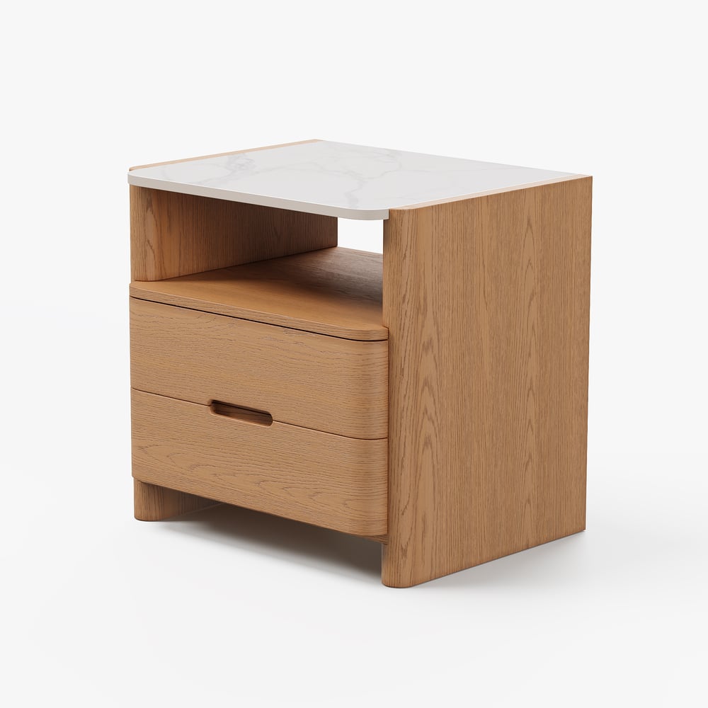 Modern Sintered Stone Top Nightstand with Drawers & Shelf Set of 2 window image