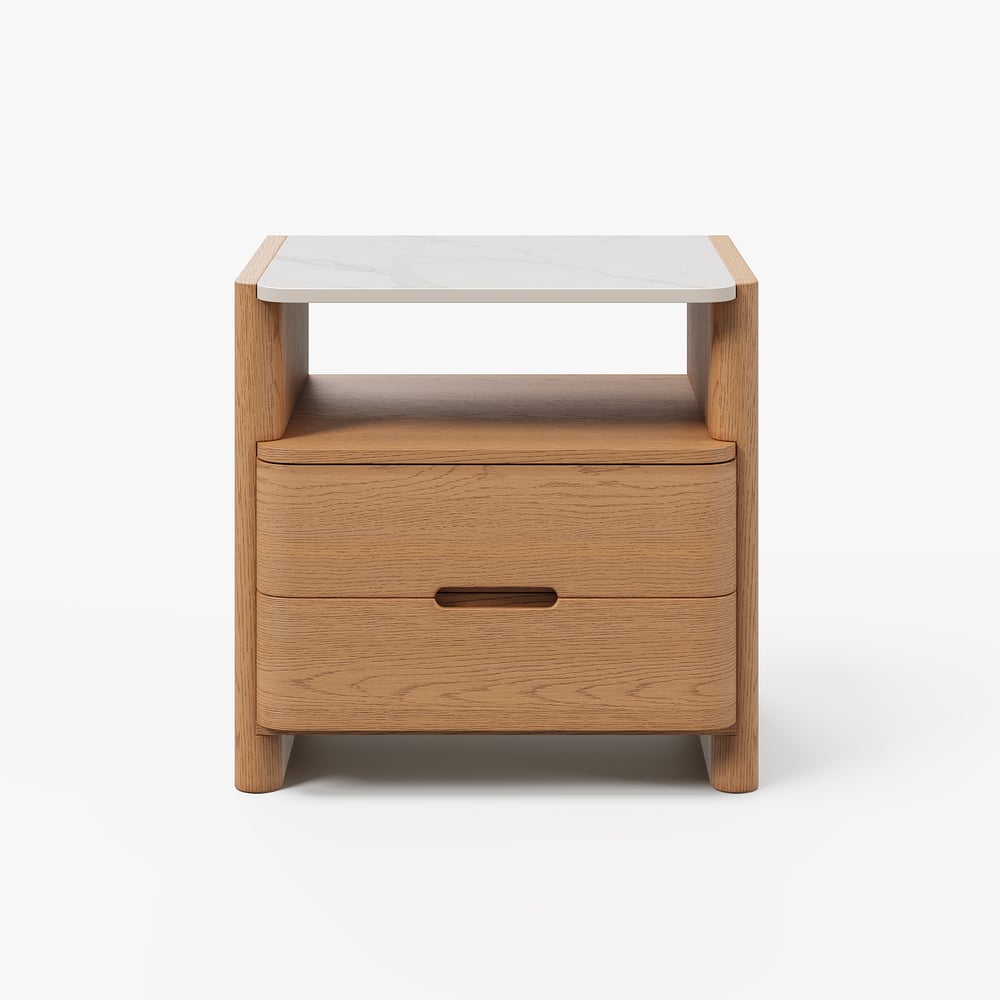 Modern Sintered Stone Top Nightstand with Drawers & Shelf Set of 2 window image