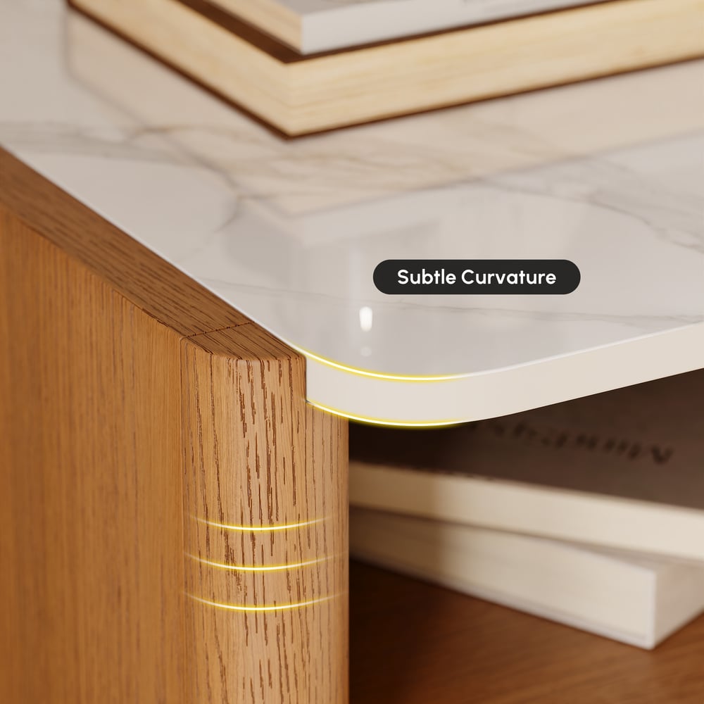 Modern Sintered Stone Top Nightstand with Drawers & Shelf window image