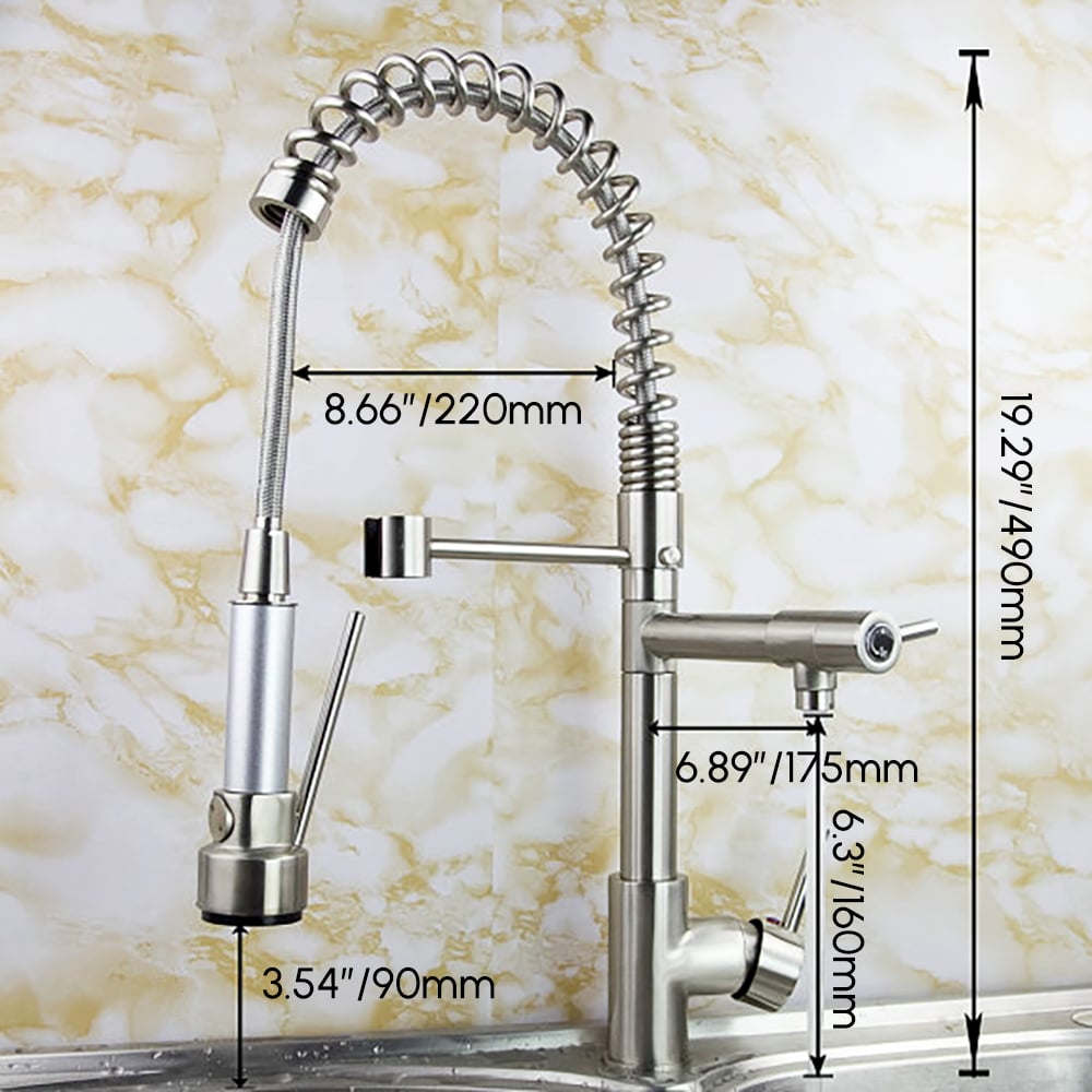 Brewst Commercial Pull Out High-Arc Kitchen Faucet Single Handle in Brushed Nickel weights dimensions image