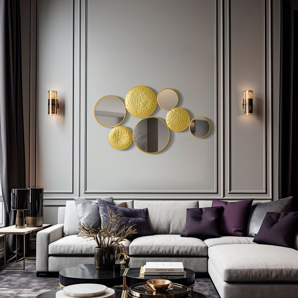 47.2" Gold Wall Decorative Mirror Set Creative Round Mirror Wall Hanging Decoration