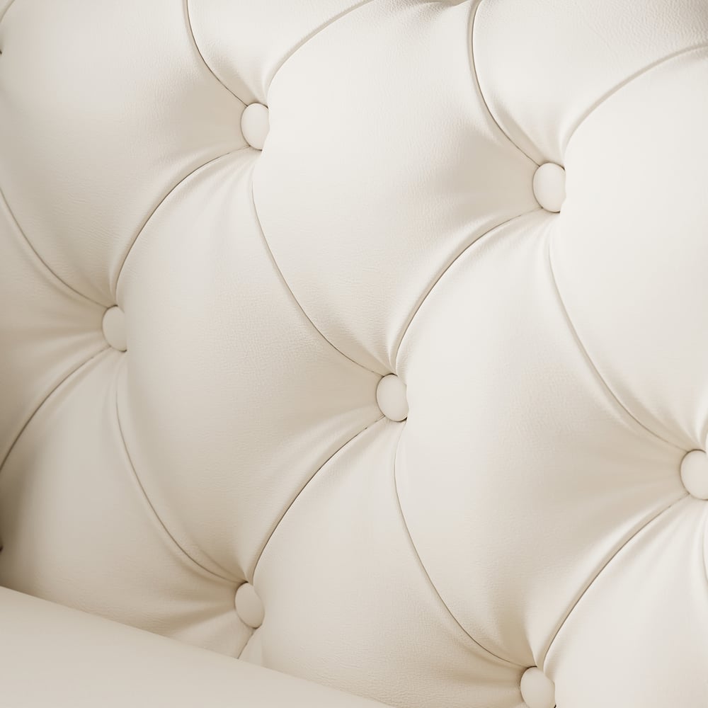 Wovent Modern Beige Faux Leather Tufted Sofa & Loveseat Living Room Set of 3