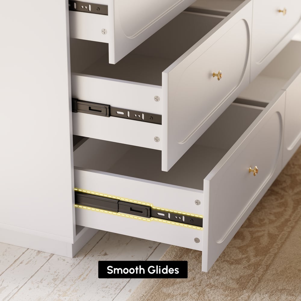 Commode naturelle moderne à 6 tiroirs Krila de 47 po avec borne de recharge image de fenêtre