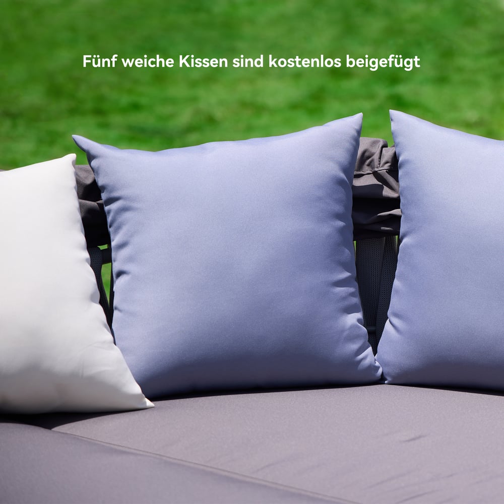 Weerbestendig grijs geweven tuinzoneiland met aluminium frame en zonnedak