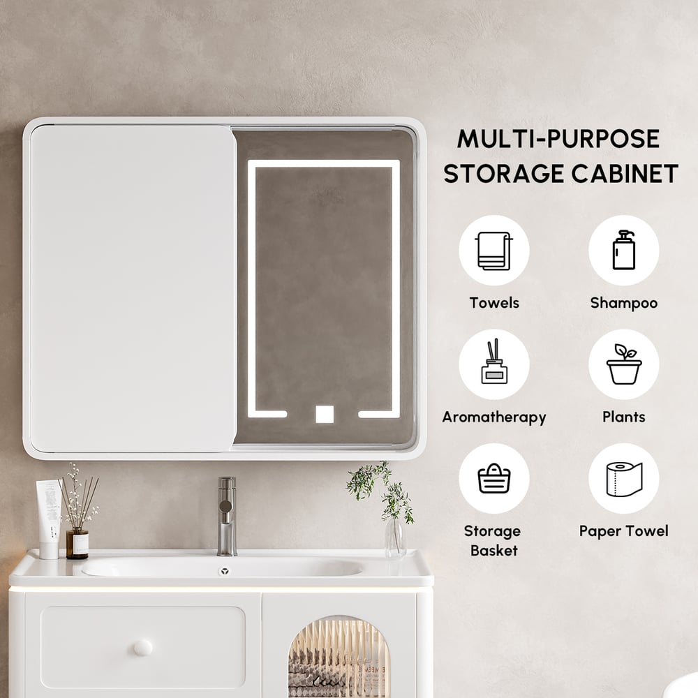 80cm LED bathroom mirror cabinet with sliding door and hidden storage window image
