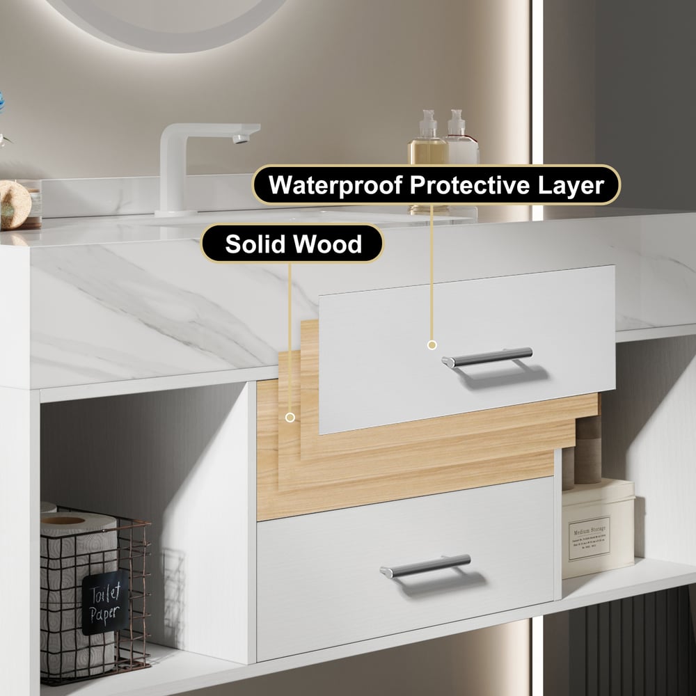 Bathroom Vanity Set 35.4" Modern Floating Sintered Stone Bathroom Vanity White with Sink