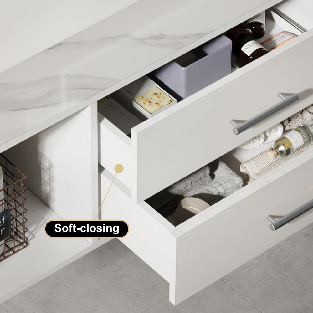 900mm Floating Bathroom Vanity with Sintered Stone Vessel Sink with 2 Drawers in White