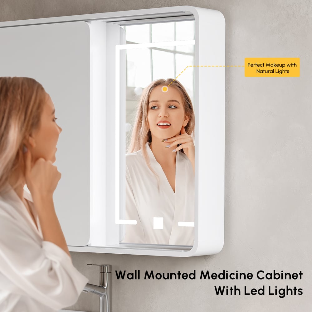 80cm LED bathroom mirror cabinet with sliding door and hidden storage window image