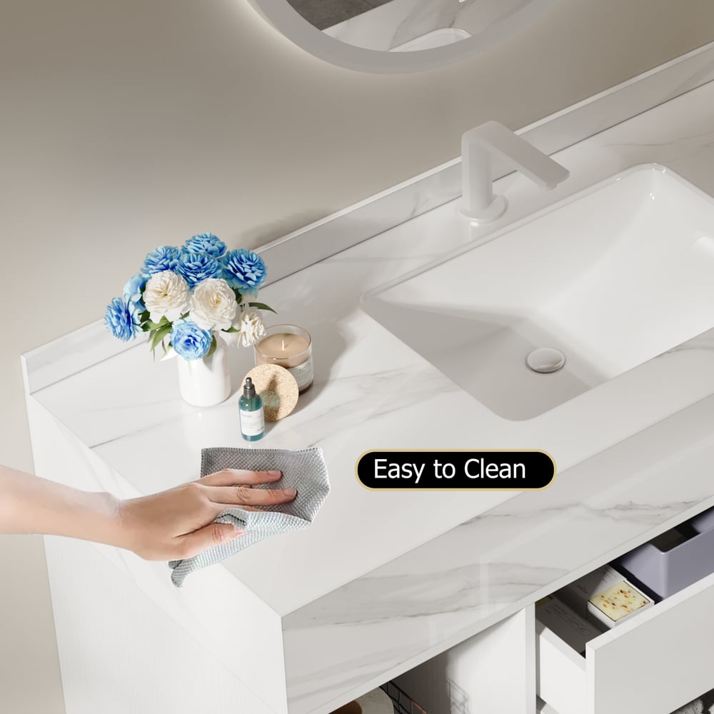 900mm Floating Bathroom Vanity with Sintered Stone Vessel Sink with 2 Drawers in White
