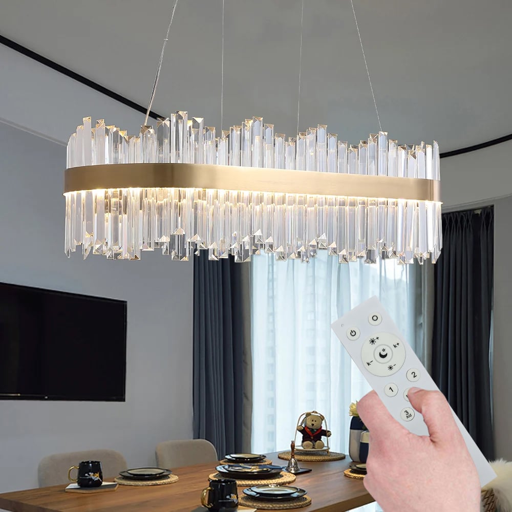 Crystina Modern LED Crystal Kitchen Island Light with Remote Control window image