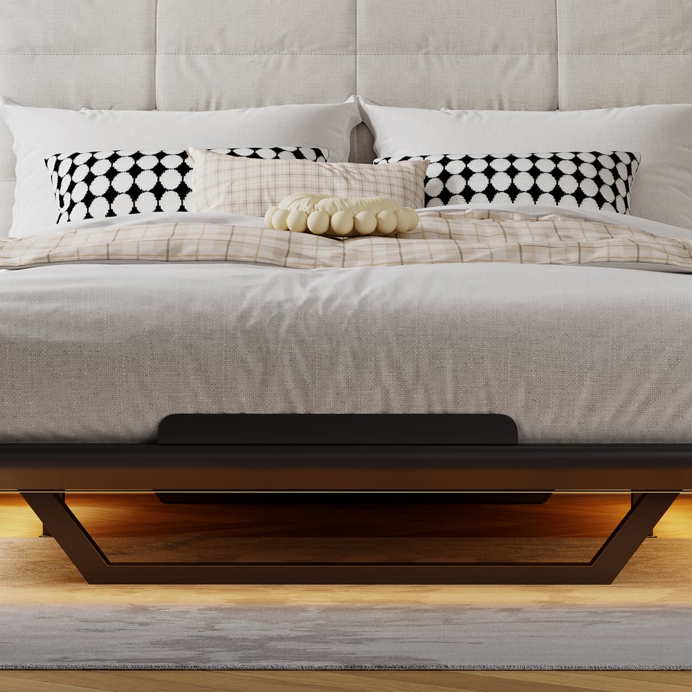 Cadre de lit flottant moderne avec lumière ambiante automatique, 140 x 200 cm image de fenêtre