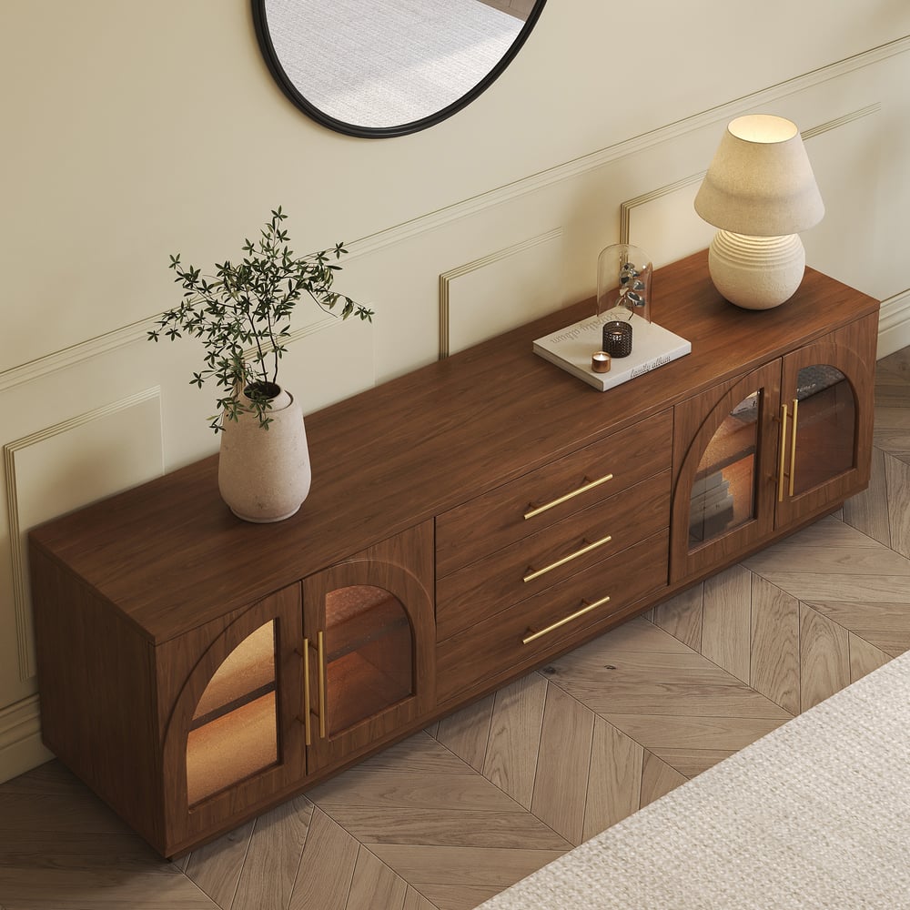 Arune 1830mm Arched Glass Doors TV Stand with Storage and LED window image