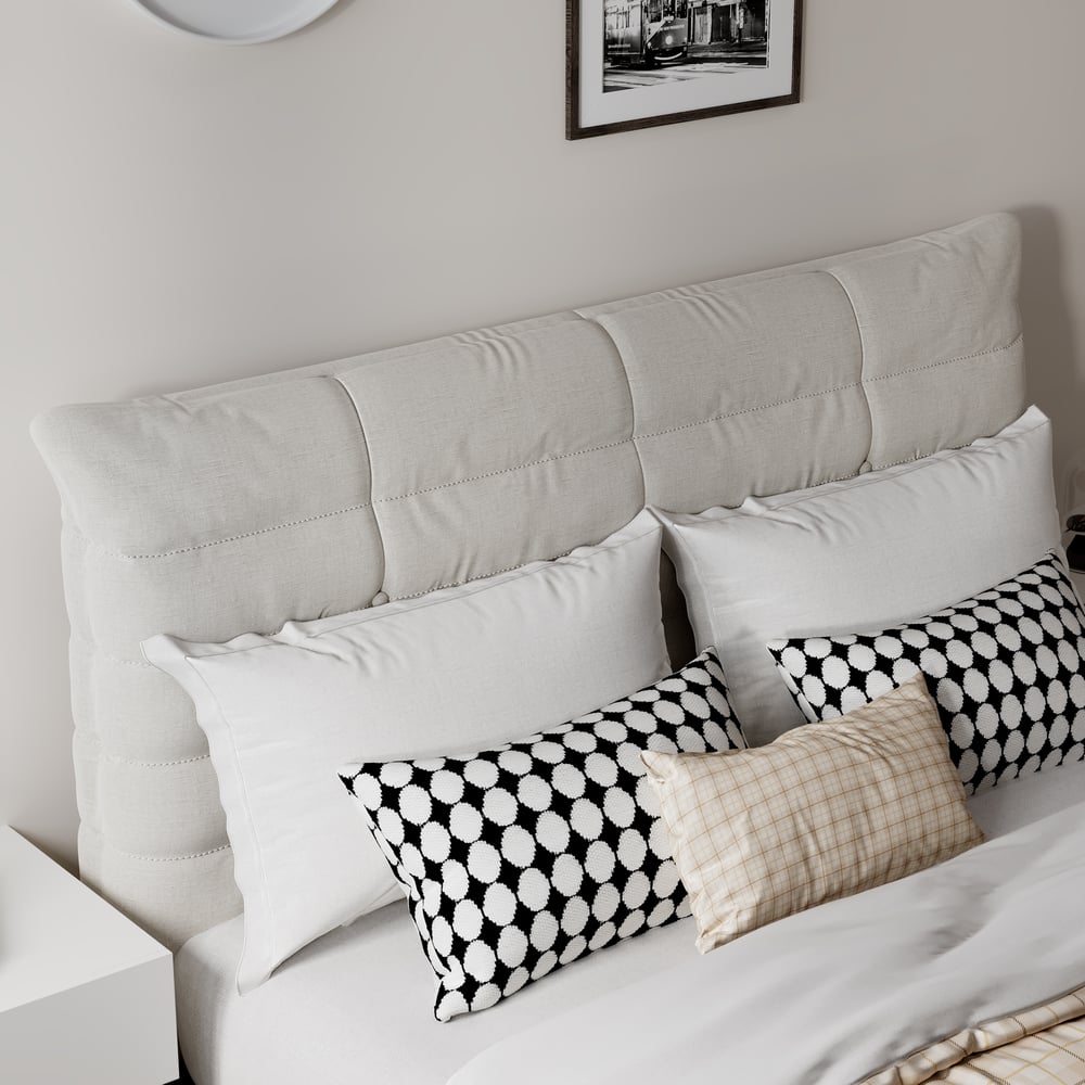 Cadre de lit flottant moderne avec lumière ambiante automatique, 140 x 200 cm image de fenêtre