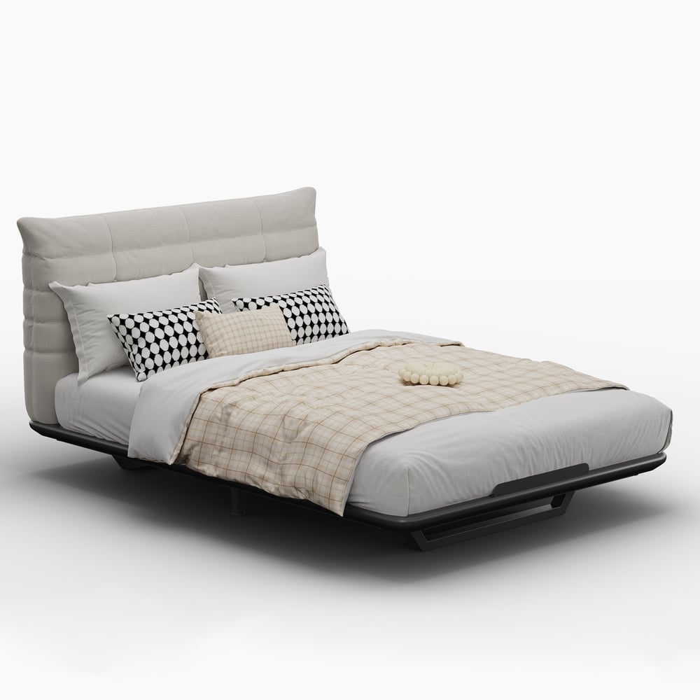 Cadre de lit flottant moderne avec lumière ambiante automatique, 140 x 200 cm image de fenêtre