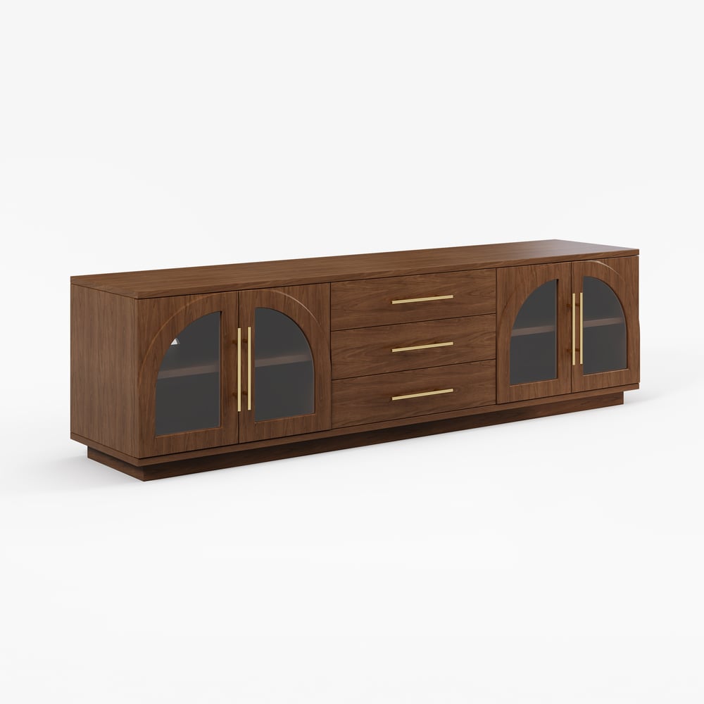 Arune 1830mm Arched Glass Doors TV Stand with Storage and LED window image