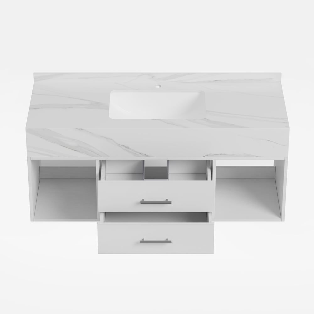 900mm Floating Bathroom Vanity with Sintered Stone Vessel Sink with 2 Drawers in White