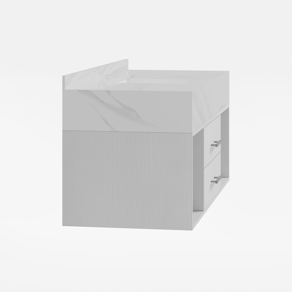 900mm Floating Bathroom Vanity with Sintered Stone Vessel Sink with 2 Drawers in White