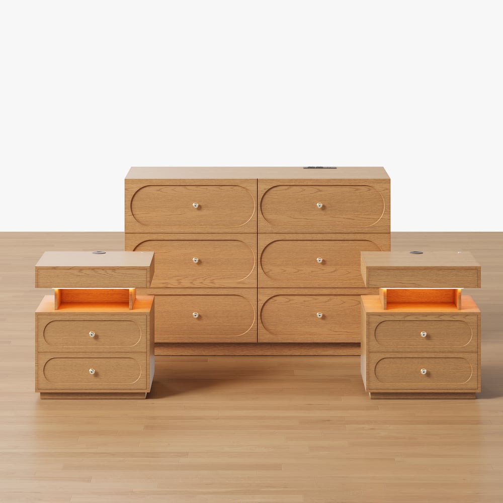 Krila Natural 6-Drawer Dresser & 2 Smart Nightstands Set window image