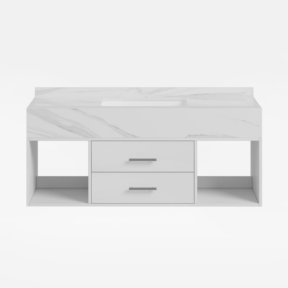 900mm Floating Bathroom Vanity with Sintered Stone Vessel Sink with 2 Drawers in White