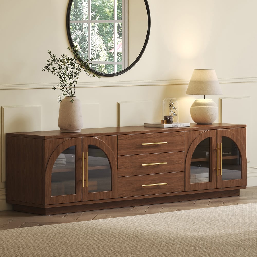 Arune 1830mm Arched Glass Doors TV Stand with Storage and LED window image