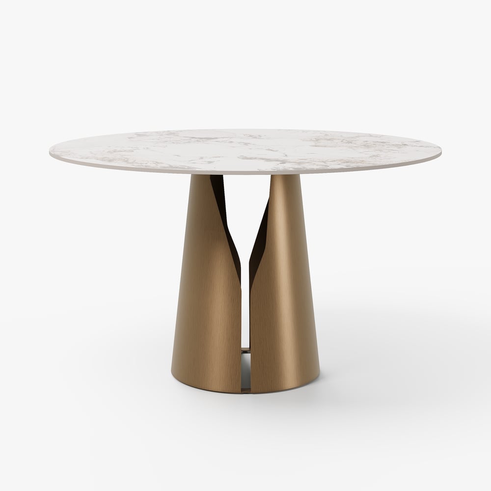 47" Sintered Stone Round Dining Table with Carbon Steel Base Seats 2-4 People