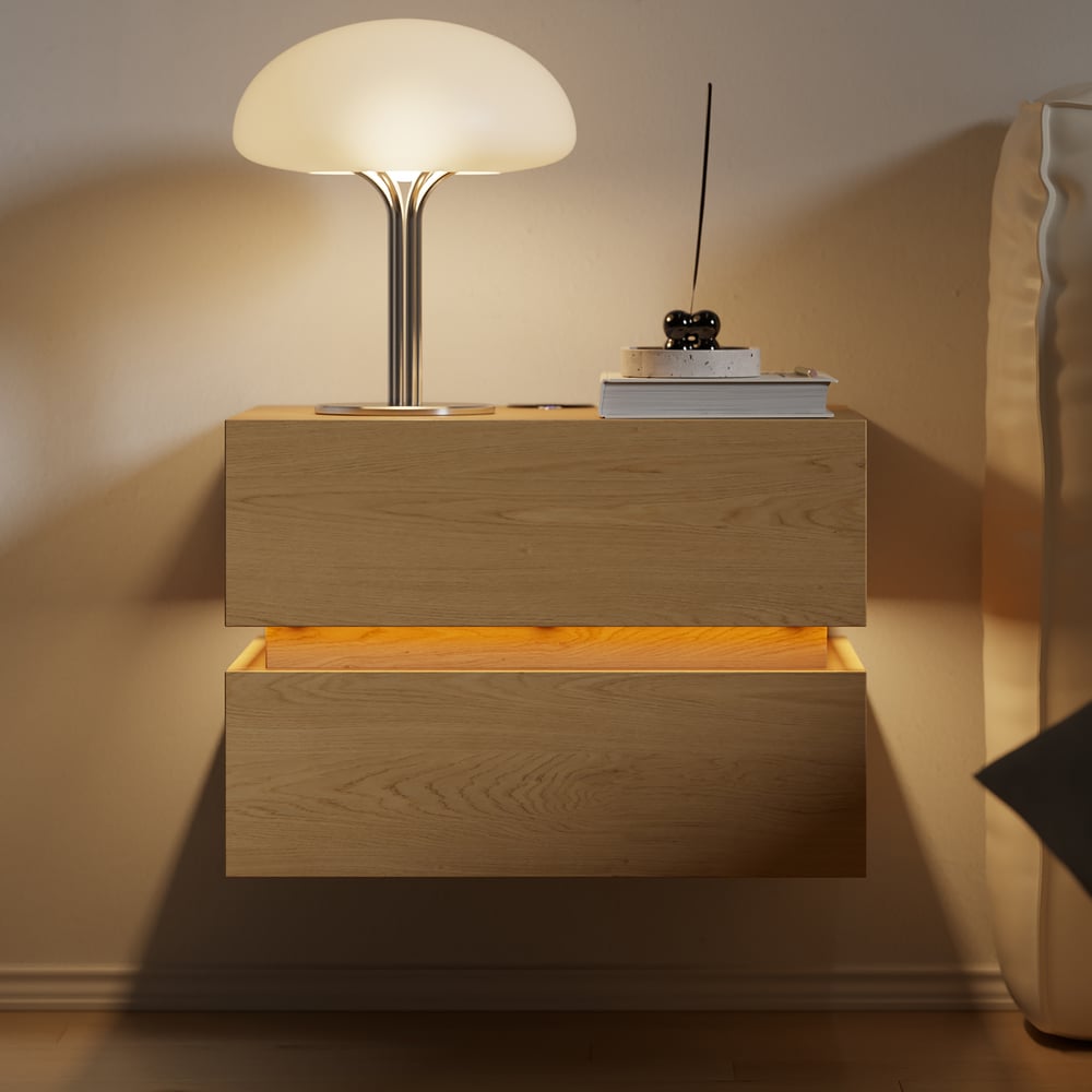 Lumio 2-Drawer LED Smart Floating Nightstand with Light window image