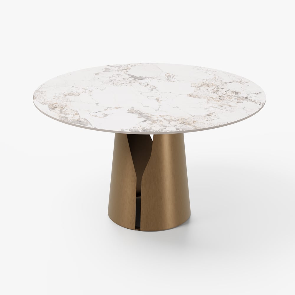 47" Sintered Stone Round Dining Table with Carbon Steel Base Seats 2-4 People
