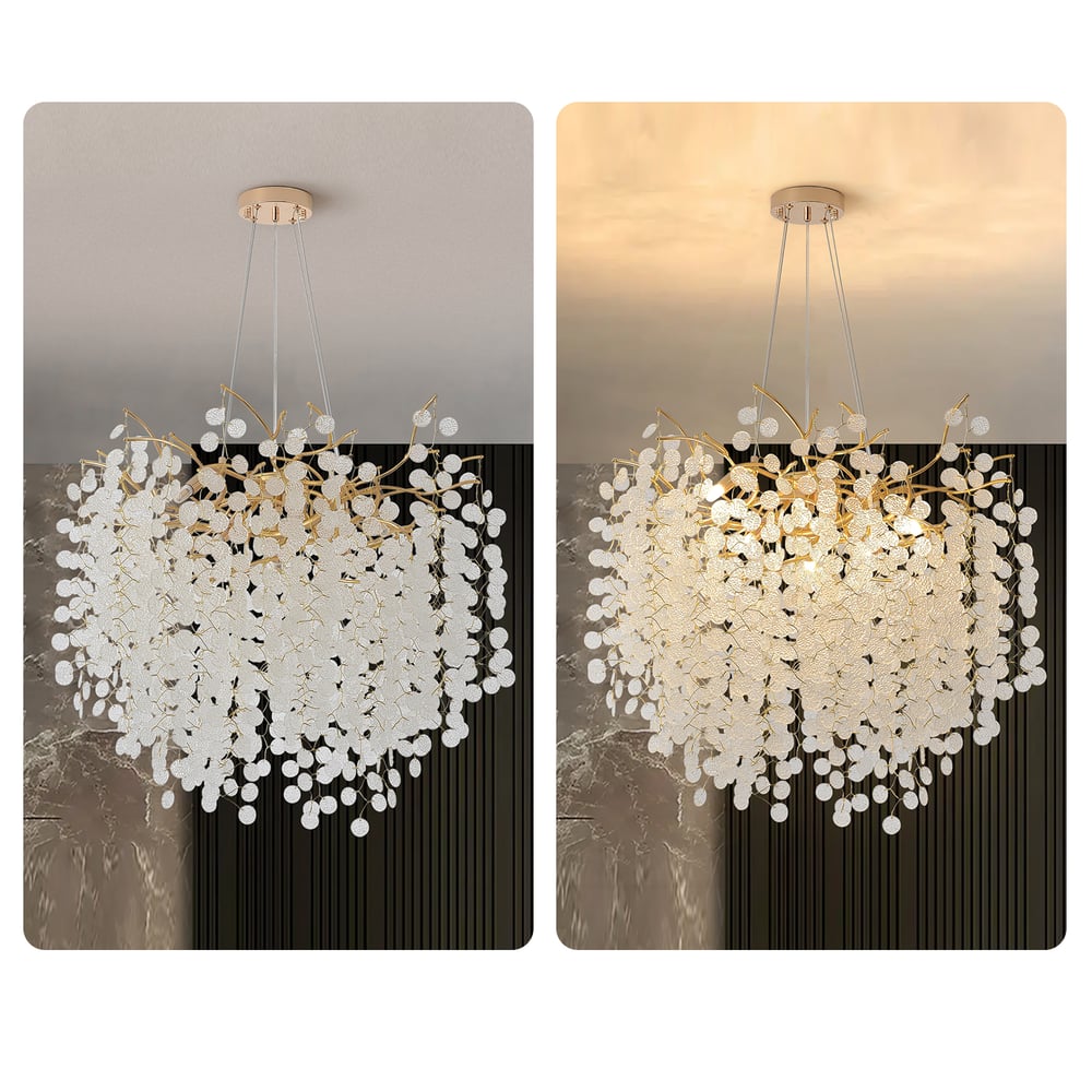 Modern Gold Plated Leaf Chandelier with Warm Light