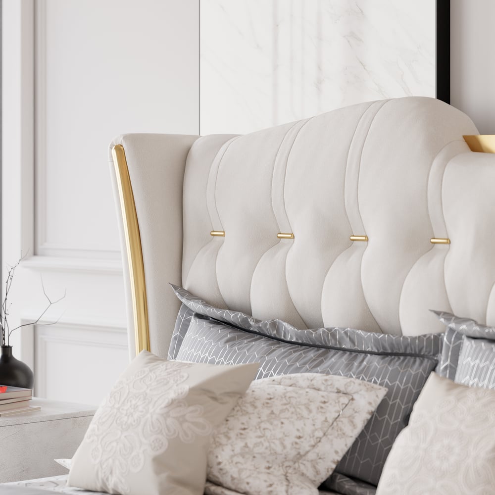 Super King Size Upholstered Bed Frame with Tufted Wingback Headboard window image