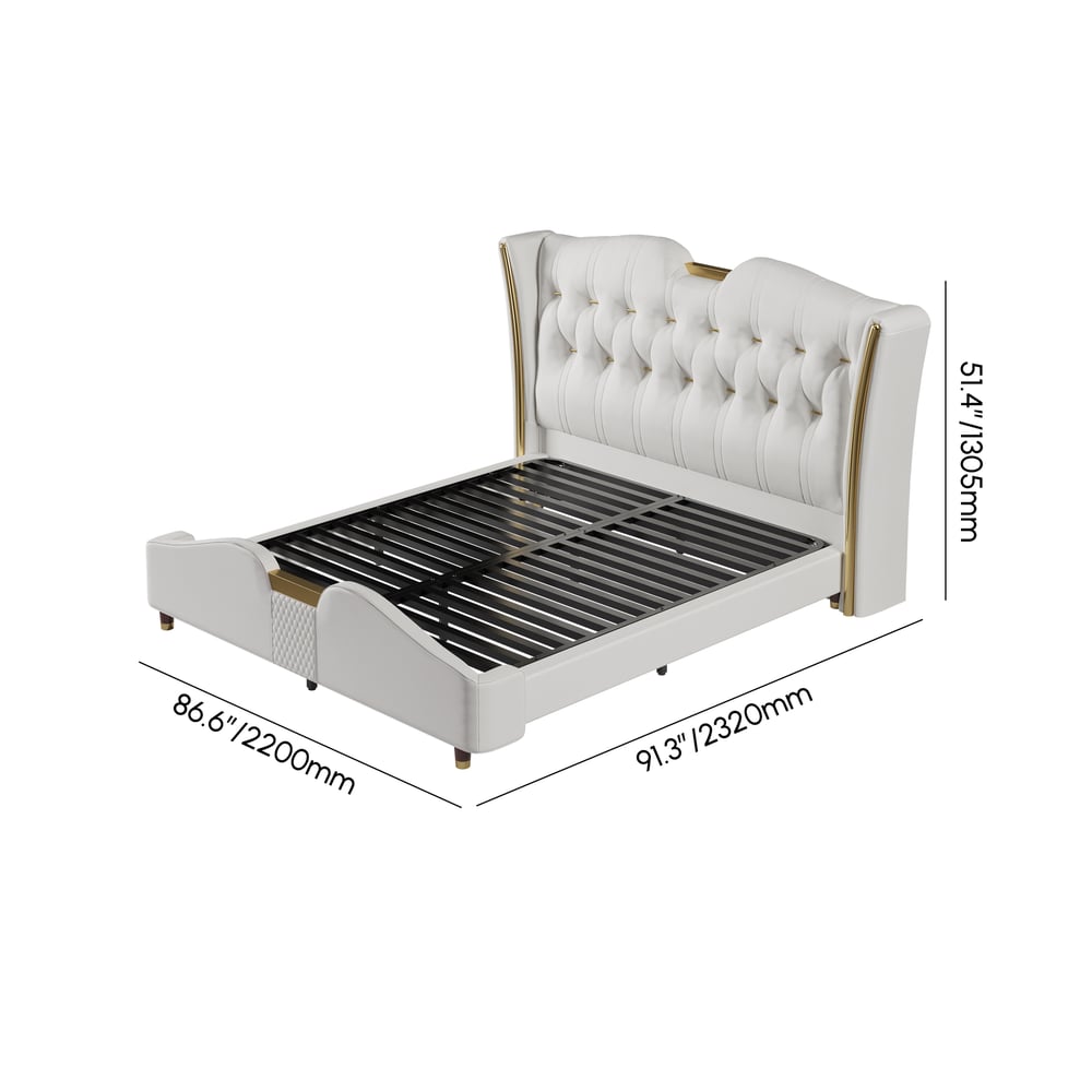 Super King Size Upholstered Bed Frame with Tufted Wingback Headboard weights dimensions image