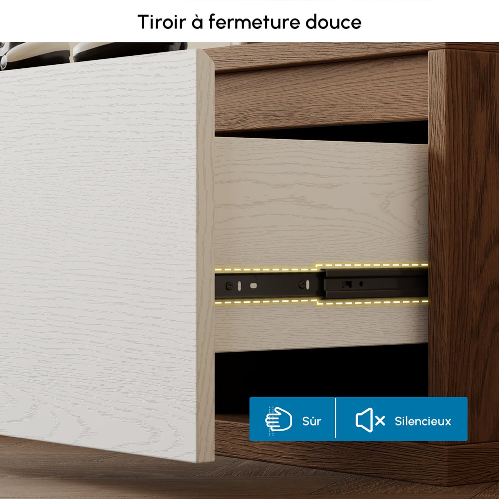 Meuble TV extensible Fero en noyer avec 3 tiroirs (1800 mm à 2800 mm) image de fenêtre