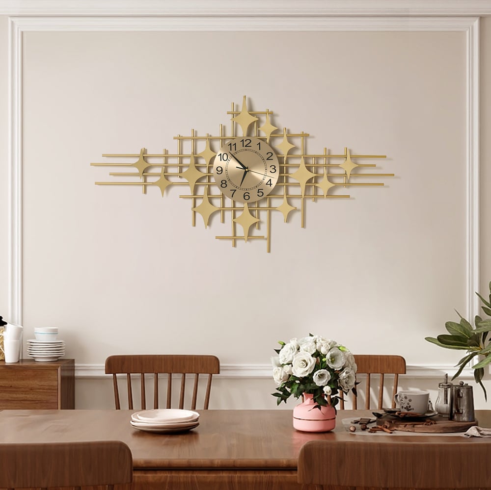 39.4" Large Gold Silent Wall Clock with Star Appearance Design Decor Living Room window image