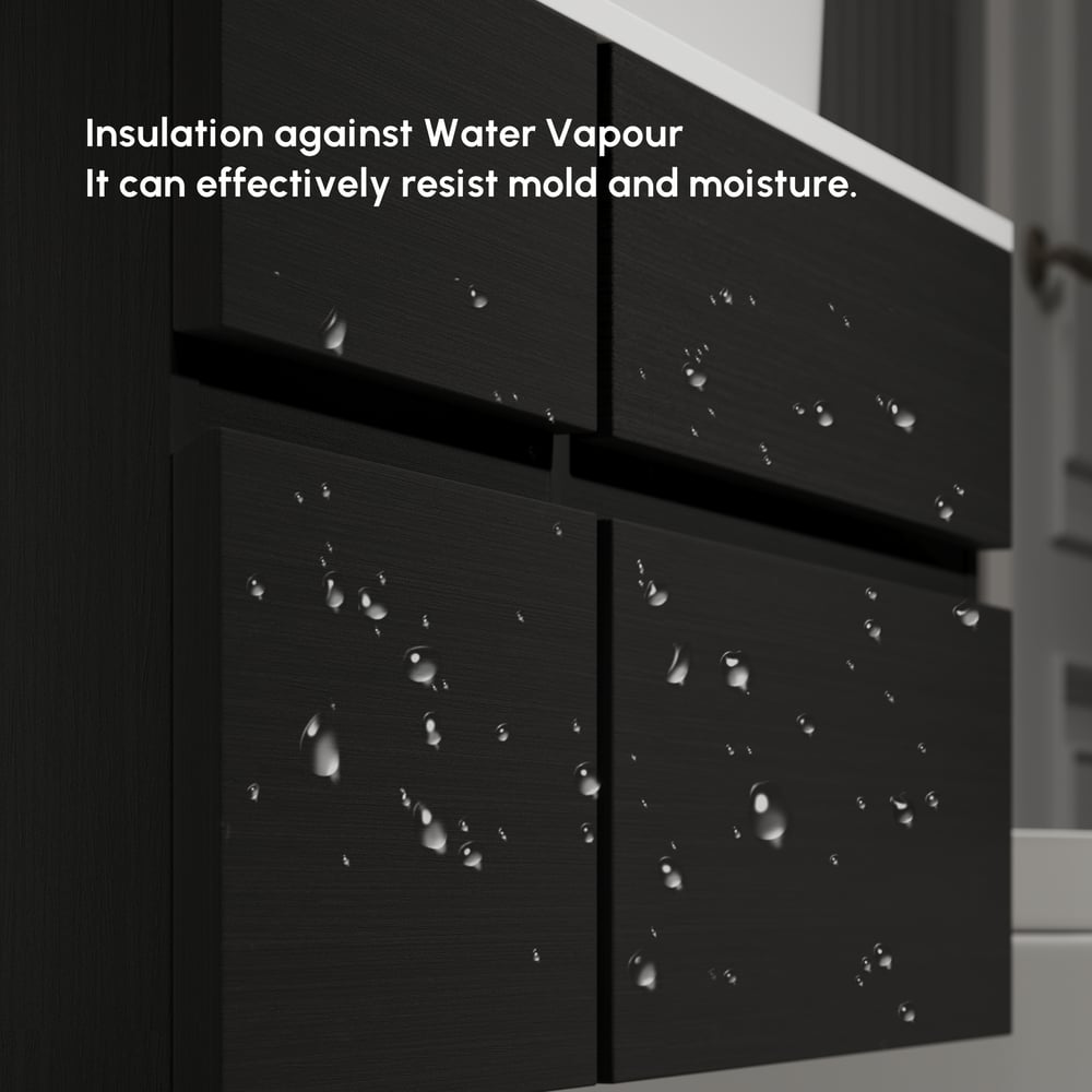 Tocador de baño flotante blanco y negro de 800 mm con encimera de cerámica con encimera de mármol sintético