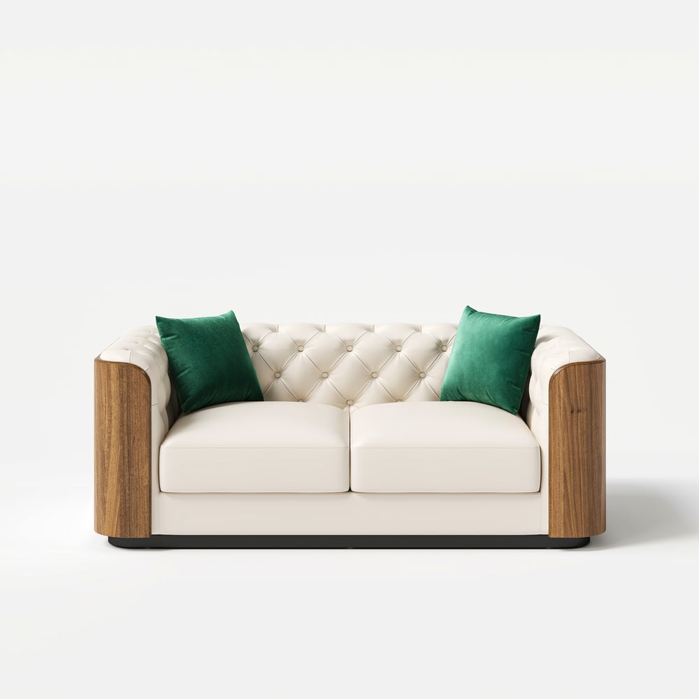 Wovent Modern Beige Faux Leather Tufted Sofa & Loveseat Living Room Set of 3
