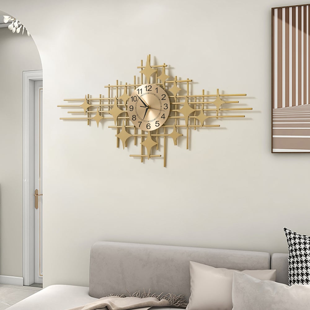39.4" Large Gold Silent Wall Clock with Star Appearance Design Decor Living Room window image