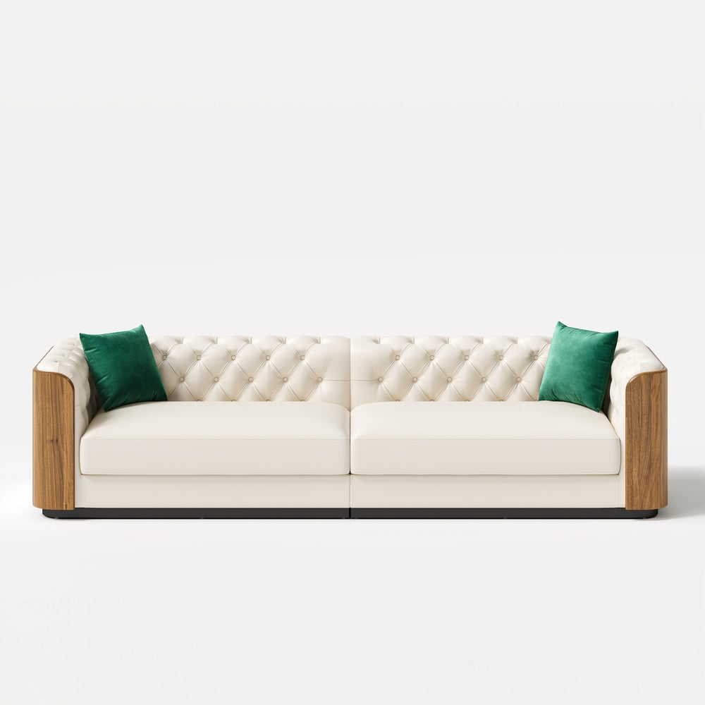 Wovent Modern Beige Faux Leather Tufted Sofa & Loveseat Living Room Set of 3