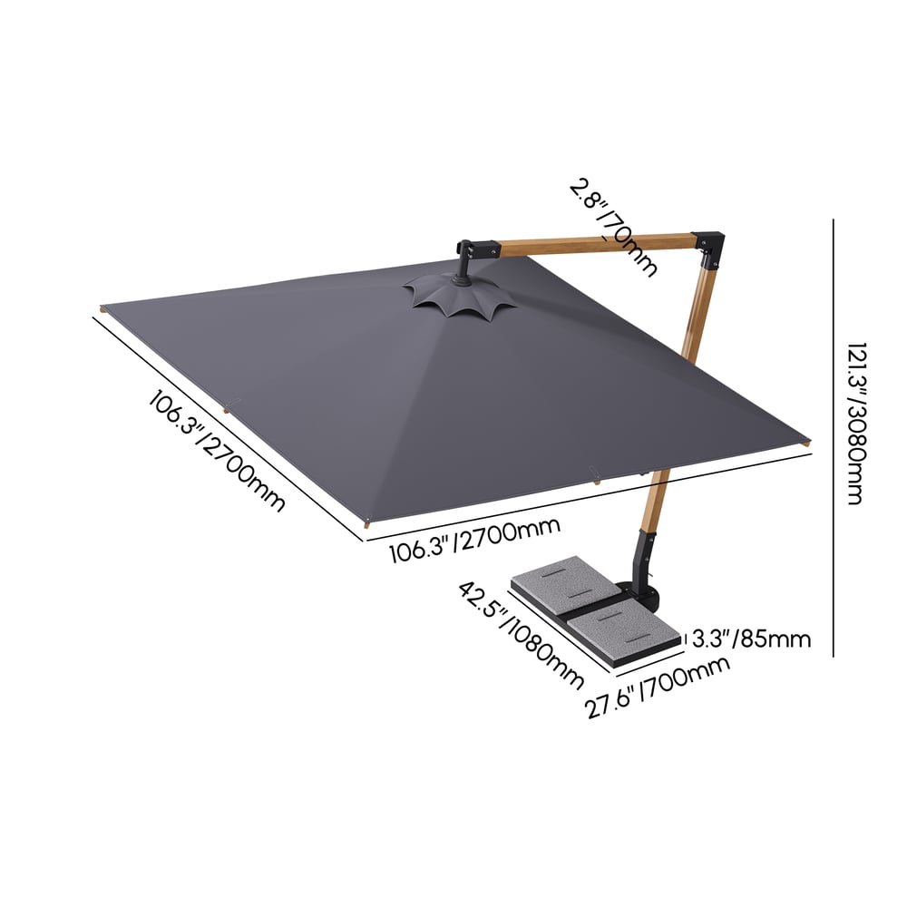 106,3" konzolový deštník venkovní terasový ofsetový deštník váhy a rozměry obrázku