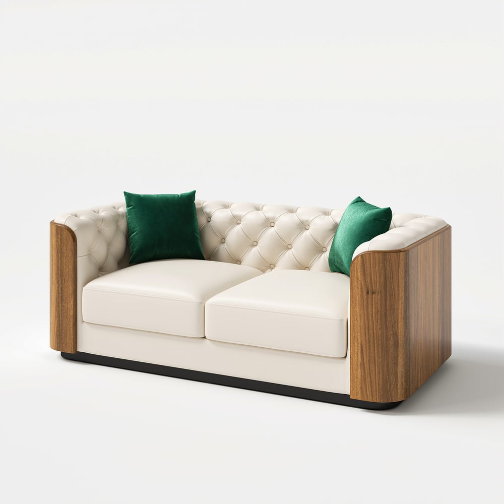 Wovent Modern Beige Faux Leather Tufted Sofa & Loveseat Living Room Set of 3