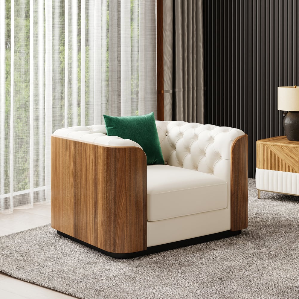 Wovent Modern Beige Faux Leather Tufted Sofa & Loveseat Living Room Set of 3
